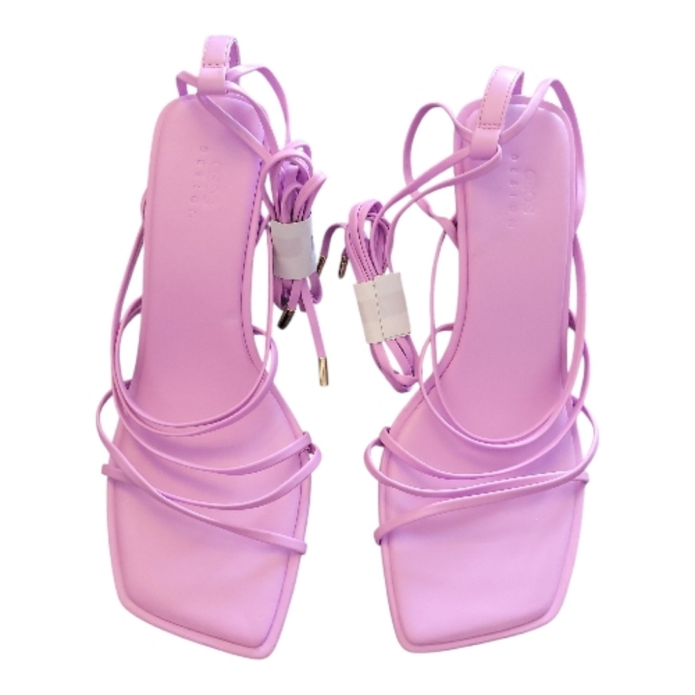 NEW Asos Design Hoola Strappy Lace Up Tie Leg Mid Heeled Sandals Lilac Dainty 8 - Picture 2 of 13